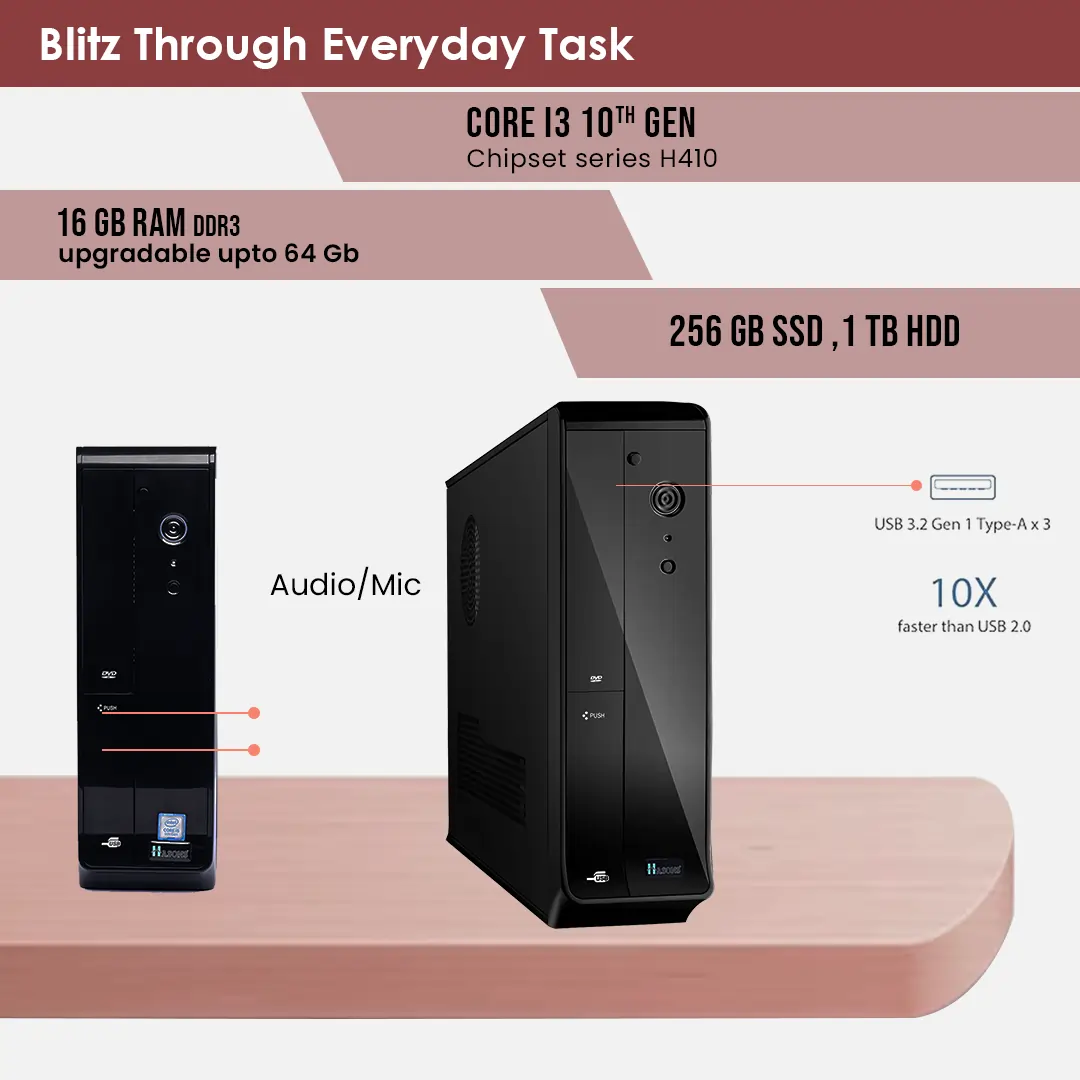 Computer 256 SSD i3 Core 10th Gen 16GB RAM |1 TB HDD | H410 Motherboard Chipset | 21.5 Inch Screen | Desktop Set